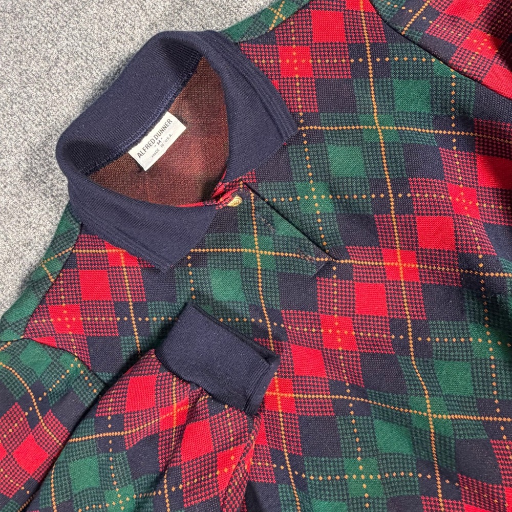 Alfred Dunner Vintage Argyle Plaid Pullover Top Red Green Made in USA Med #4378